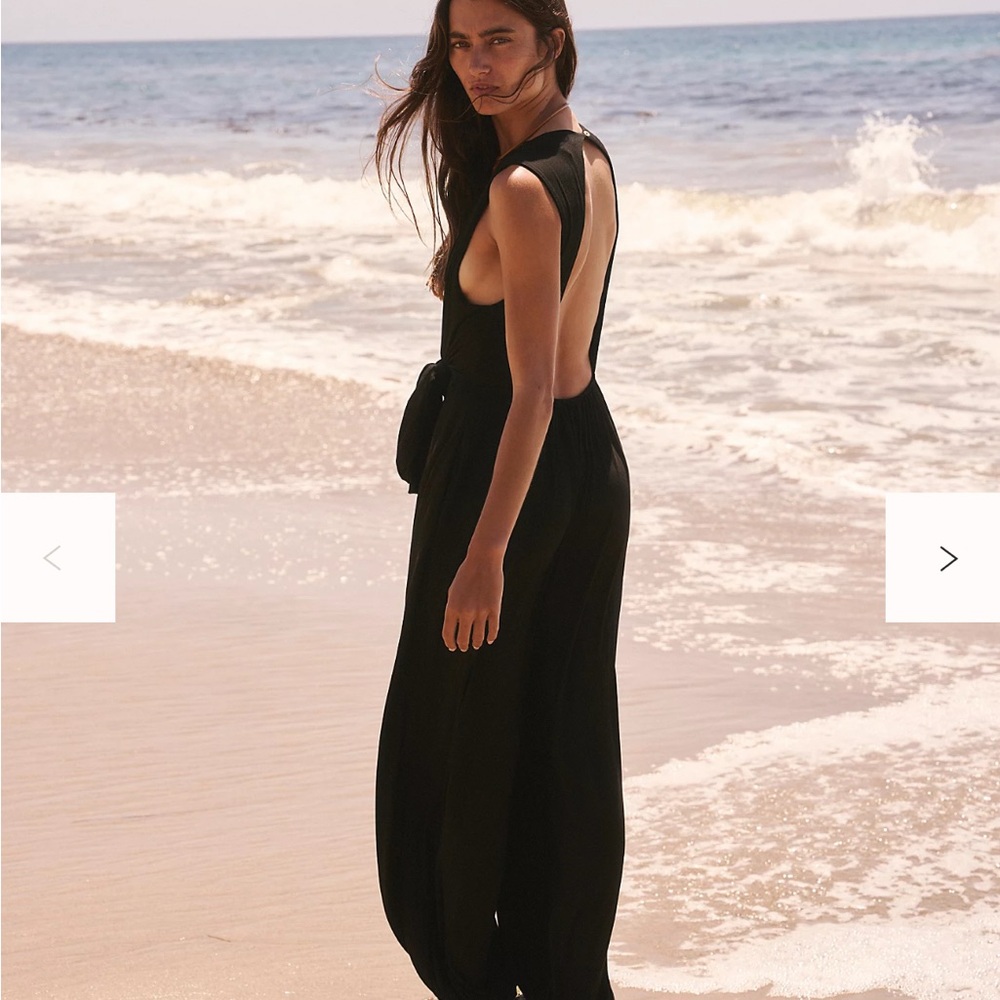 Free People Gloria One Piece Black Jumpsuit Open Back